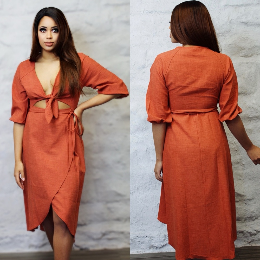 Elegant Orange Tie-Front Dress